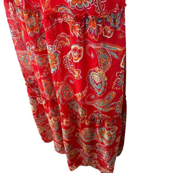 Rabbit Designs Womens Floral Red Maxi Ruffle Smocked Waist Peasant Dress NWT 10 - Picture 9 of 16